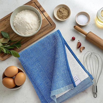 Mordimy Premium Kitchen Towels 8 Pack (18 x 28 Inches, Blueberry), Large Cotton Kitchen Hand Towel, Flat & Terry Dish Towels for Drying Dishes, Super Absorbent Tea Dishtowels Set with Hanging Loop
