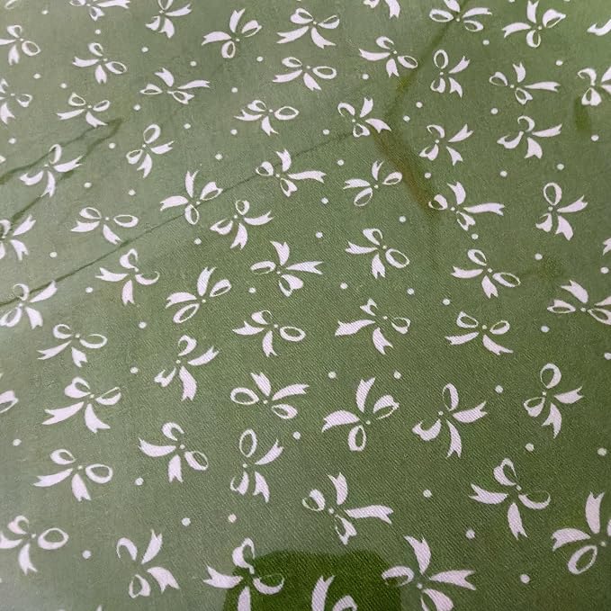 Light Weight Natural Cotton Fabric by the Yard DIY Making Supplies Quilting Patchwork Fabric Fat Quarter Bundles DIY for Quilting Cotton Patchwork Cushions (mini White Green Bow, 1 Yard)
