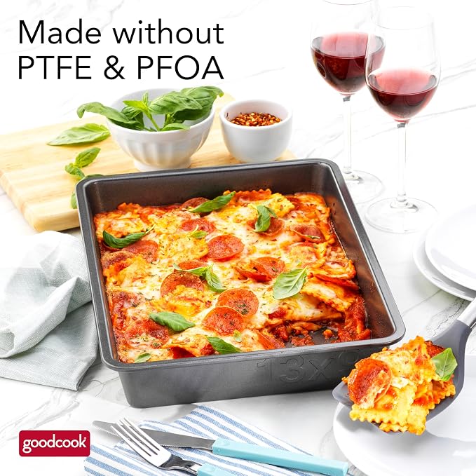 GoodCook PRO Oblong Baking Pan Nonstick Warp & Scratch-Resistant Dishwasher-Safe Carbon Steel Construction for Even Baking Oven Safe to 480°F, 9 x 13-Inch, Gray