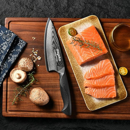 aisyoko Damascus 6.5" Chef Knife Sharp Kitchen Knife Japan VG-10 Stainless Steel Carbon Ultra Sharp Kitchen Cooking Knife, Ergonomic G10 Handle Deluxe Gift Box