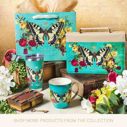 Christian Art Gifts Stainless Steel Double Wall Vacuum Insulated Tumbler 18 oz Butterfly Teal BPA-free Travel Mug with Retractable Lid Inspirational Bible Verse for Women - Hope -Isaiah 40:31