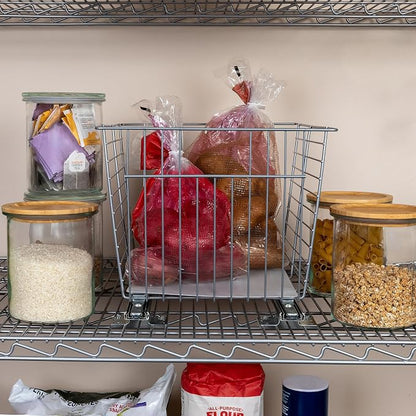 Household Essentials Nickel-Plated Steel Basket Organizer with Clear Plastic Liner