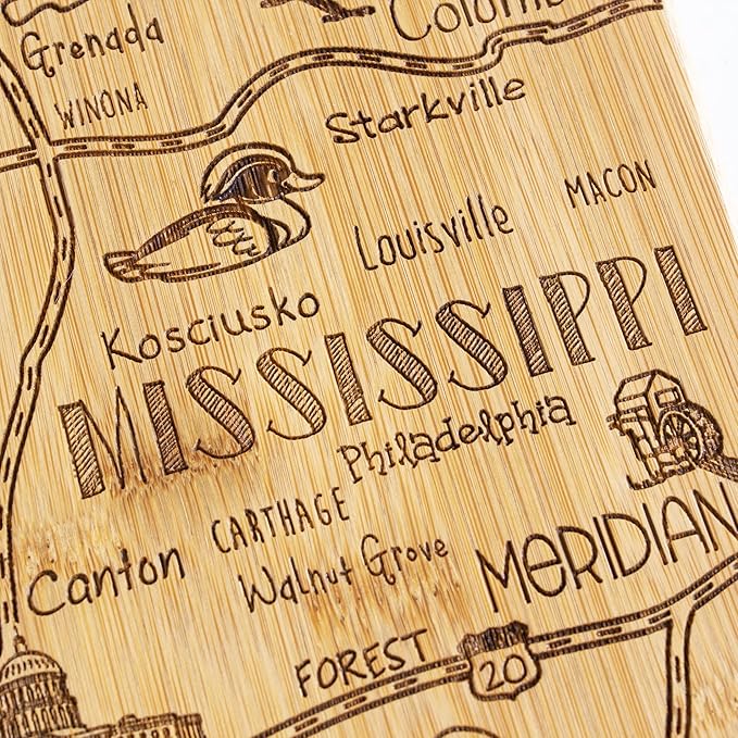 Totally Bamboo Destination Mississippi State Shaped Serving and Cutting Board, Includes Hang Tie for Wall Display