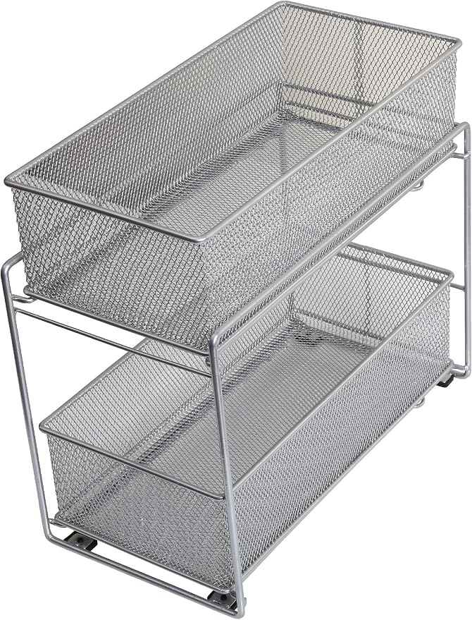 YBM HOME Pack of 6 Silver 2 Tier Mesh Sliding Spice and Sauces Basket Cabinet Organizer Drawer 2304-6