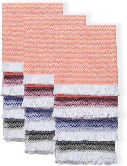 TWINY threads Kitchen Dish Towel Chevron Weave Mixed Color Pack, Premium 100% Cotton Kitchen Linen Set, Absorbent Quick Drying Dish Rags, Washable Reusable Multi Purpose, Set of 12, 16x26 Inches