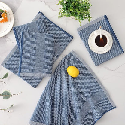 Mordimy Premium Kitchen Towels 8 Pack (18 x 28 Inches, Navy Blue), Large Cotton Kitchen Hand Towel, Flat & Terry Dish Towels for Drying Dishes, Super Absorbent Tea Dishtowels Set with Hanging Loop