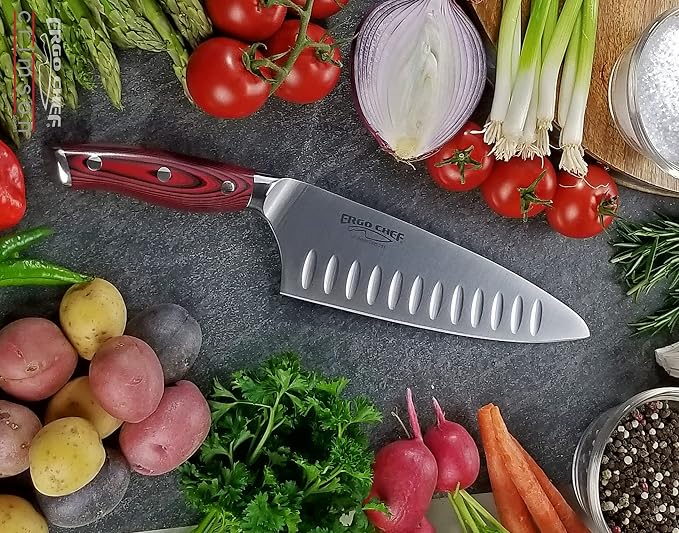 Ergo Chef Crimson Series 6 Piece Set 8-In Chef knife, 8-In Off-Set Bread Knife, 3.5-In Paring Knife, 3 Knife Covers/Edge Guards - Forged German Stainless Steel - Durable G10 Handless