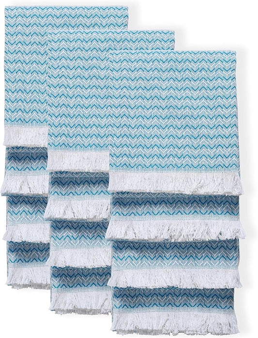 TWINY threads Kitchen Dish Towel Chevron Weave, Large Premium 100% Cotton Kitchen Linen Set, Absorbent Dish Rags for Drying Dishes, Quick Drying Washable Reusable, 12 Pack, 16x26 Inch, Turquiose Blue