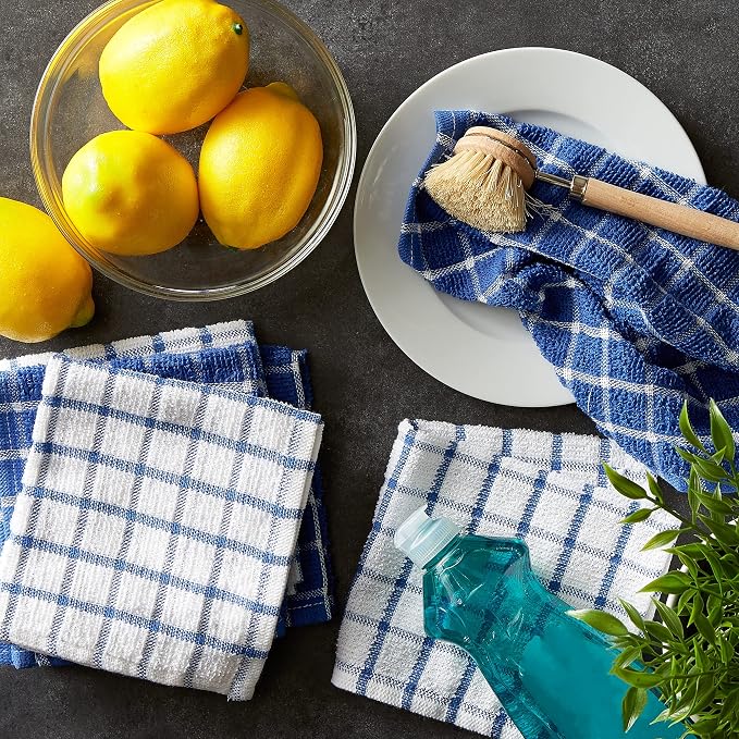 DII Basic Terry Collection Windowpane Dishcloth Set, 12x12, Blueberry, 6 Piece