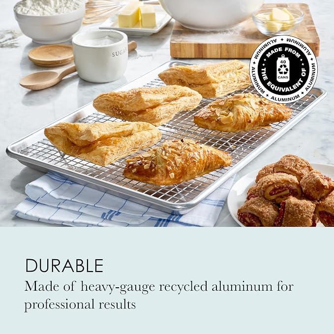 Chicago Metallic Baking Sheet and Nonstick Cooling Rack Set, Large Half Sheet Pan with Wire Rack, Heavy-Gauge Recycled Aluminum, Even Heat Distribution, Oven Safe, Hand Wash