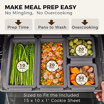 HONGBAKE Bakeware Sets, Baking Pans Set with Reusable Silicone Sheet Trays Dividers, Nonstick Oven Pan with Wider Grips, 14-Piece Including Rack, Cookie Sheet, Cake, Loaf, Muffin, Pizza Pan