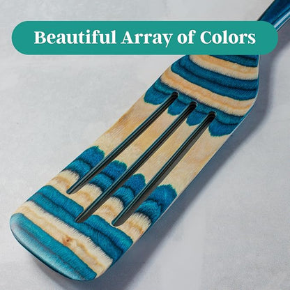 Baltique Mykonos 13 Inch Wooden Slotted Spurtle Spatula – Colorful Layered Birch Cooking Utensil for Stirring, Mixing & Serving