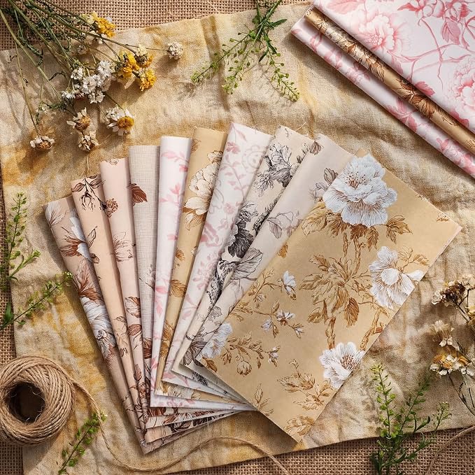 Tatuo 30 Pcs 10 x 10 Inches Dusty Rose Brown Cotton Fabric Bundle Squares Patchwork Floral Fabric Sewing Quilting Bundles Assorted Pattern Cloth for DIY Scrapbook Craft Making