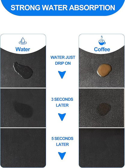 Dish Drying Mat for Kitchen Counter, 12"x19" Dish Drying Pad with Non-slip Rubber Backed, Hide Stain Anti Absorbent for Kitchen Counter, Drying Mat for Coffee Machine Dish Rack (Black)