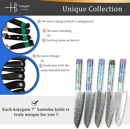 Damascus Chef Knife Santoku Unique One Of Kind Handle Professional 7 Inch Japanese Chefs Kitchen Knife Vg10 67 Layers Damascus Steel Knive with Sheath
