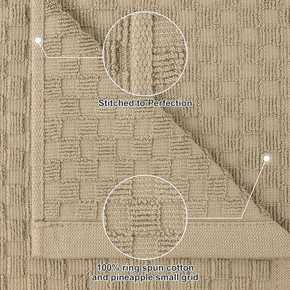 Homaxy 100% Cotton Kitchen Towels and Dishcloths Set, 12 x 12 & 15 x 25 Inches, Set of 12 Bulk Terry Cloth Dish Towels, Super Soft and Absorbent Hand Towel with Hanging Loop, Tan
