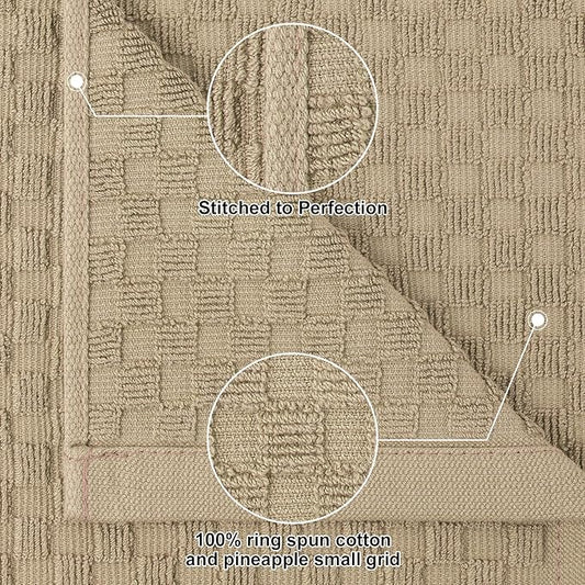 Homaxy 100% Cotton Kitchen Towels and Dishcloths Set, 12 x 12 & 15 x 25 Inches, Set of 8 Bulk Terry Cloth Dish Towels, Super Soft and Absorbent Hand Towel with Hanging Loop, Tan
