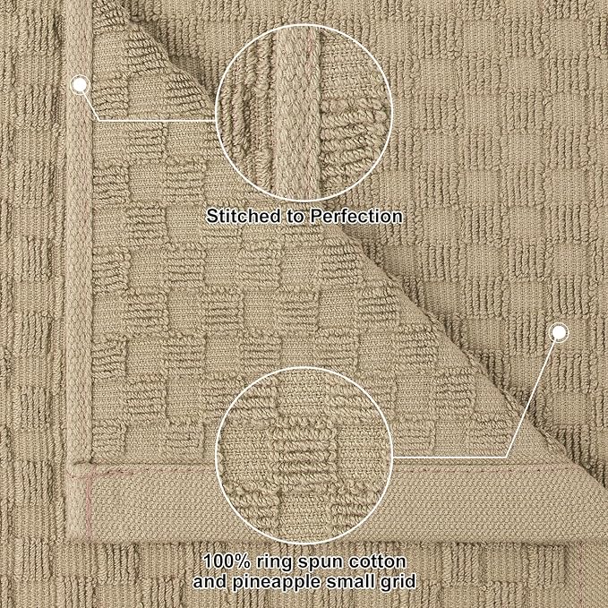 Homaxy 100% Cotton Kitchen Towels and Dishcloths Set, 12 x 12 & 15 x 25 Inches, Set of 16 Bulk Terry Cloth Dish Towels, Super Soft and Absorbent Hand Towel with Hanging Loop, Tan