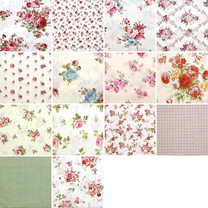 Nodsaw 14-Pieces Vintage Floral Fat Quarters Fabric Bundles Pre-Cuts 18" x 22" - Retro Floral, Rose & Check Prints Cotton Fabric for Quilting, Sewing, Patchwork, and DIY Crafts