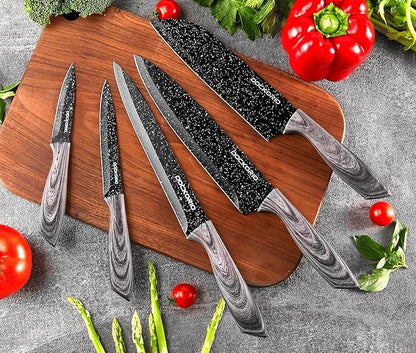 all in one Kitchen Knife Set with Block, 19 PCS High Carbon Stainless Steel Sharp Serrated Steak Knives Set, Chef Knives, Bread Knife, Scissor, Sharpener,