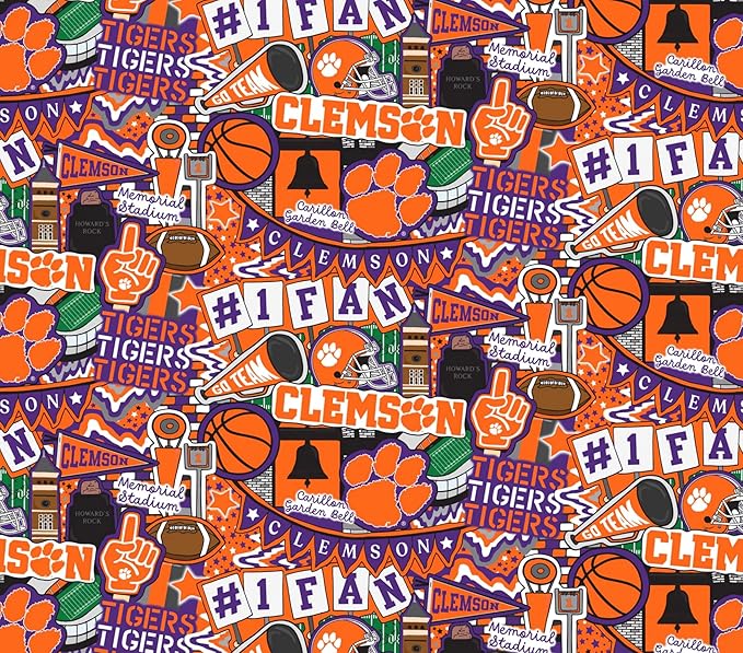 Clemson University Tigers Fabric – Officially Licensed Clemson University Cotton Quilting Fabric by Sykel Enterprises, Precut Yardage for Sewing & Crafts Doodle