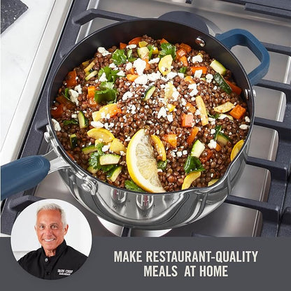 Zakarian x Dash TruPro® Nonstick Stainless Steel Stacking Sauce Pan Set - Compact Cookware Set for Everyday Cooking - Non-Stick, Space-Saving, and Oven-Safe - Blue, 6-Piece Set