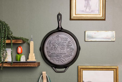 Lodge 12 Inch Cast Iron Skillet – Pre-Seasoned Frying Pan with Teardrop Handle – Oven, Stovetop, Grill & Campfire Use – Made in USA – Non-Toxic, Even-Heating Cookware – New York