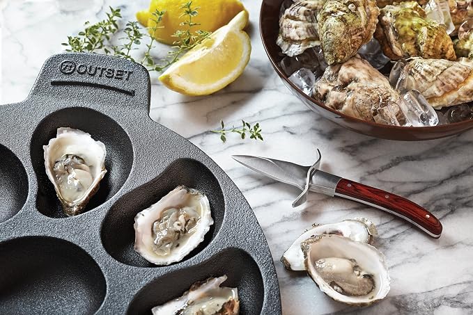 Outset 76469 Oyster Lovers Cast Iron Grill Set and Knife, Multicolored