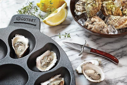 Outset 76469 Oyster Lovers Cast Iron Grill Set and Knife, Multicolored