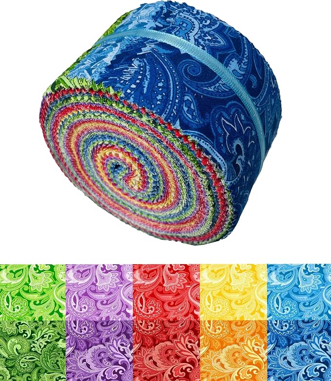 40 Strip Jelly Roll Fabric Strips for Sewing, 100% Cotton Fabric for Quilting Crafting, Precut Bundles, Patchwork Precut Quilt Squares-2.5" x 44" Paisley