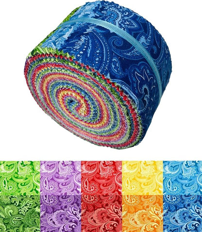 40 Strip Jelly Roll Fabric Strips for Sewing, 100% Cotton Fabric for Quilting Crafting, Precut Bundles, Patchwork Precut Quilt Squares-2.5" x 44" Paisley