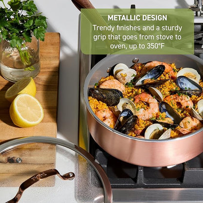 T-Fal Preserve Ceramic Nonstick Frying Pan 2-Pc Set, 8.5" & 11", Oven Broiler Safe up to 350°F Cookware, InoCeram Glide Technology, Skillet, Pots & Pans, Rose Gold