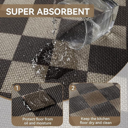 YDKGL Kitchen Rugs Non Slip Washable Kitchen Mats for Floor, Super Absorbent Oil and Water Linen-Look Woven Runner Rug, Kitchen Sink Mat Standing Mat, Brown 17"x47"