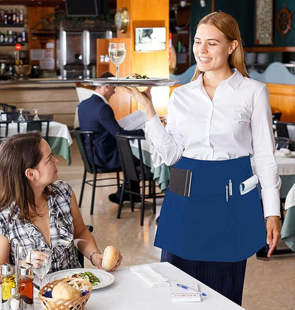 Utopia Wear 12 Pack Server Aprons with 3 Pockets, Waiter and Waitress Waist Aprons for Women with Pockets, Men Short Aprons