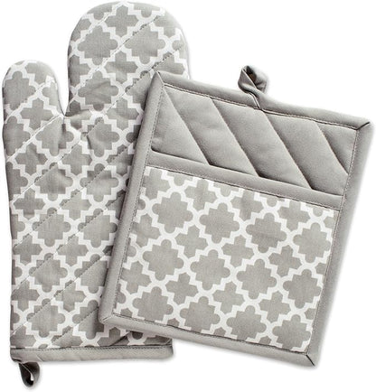 DII Lattice Basics Collection Kitchen Essentials, Oven Mitt & Potholder Set, Gray, 2, Piece