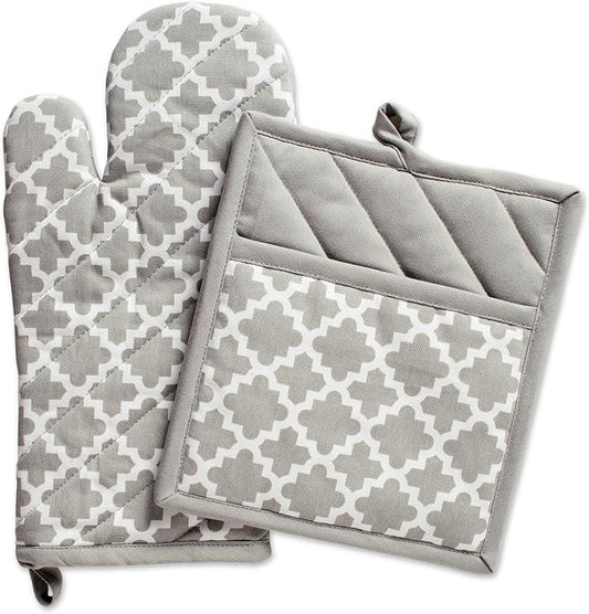 DII Lattice Basics Collection Kitchen Essentials, Oven Mitt & Potholder Set, Gray, 2, Piece