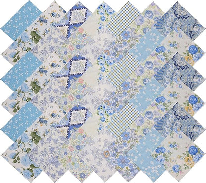 Nodsaw 42pcs 5" Vintage Blue Floral Cotton Fabric Squares - Precut Fabric Quilting Charm Pack - Assorted Print Quilt Fabric Squares 5x5 inch for Sewing, DIY Crafts, and Home Decor, Sunshine Blooms