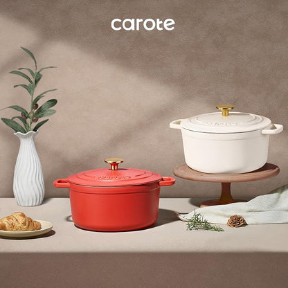 CAROTE Enameled Cast Iron Dutch Oven Pot with Lid, 4 QT Dutch Ovens, Heavy-Duty Cast Iron Pot for Sourdough Bread Baking, Braising, Stews, Roasting, Healthy & Non-Toxic, Dual Handles, All Stovetop Compatible, Oven Safe up to 500° F, Red