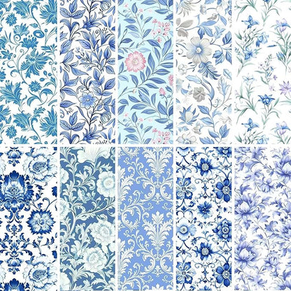 HANPATQUI 50PCS 5 x 5 inch 100% Cotton Fat Quarters Fabric for Sewing and Quilting Bundles Precut Fabric Square for DIY Craft Patchwork-Bluepaisley