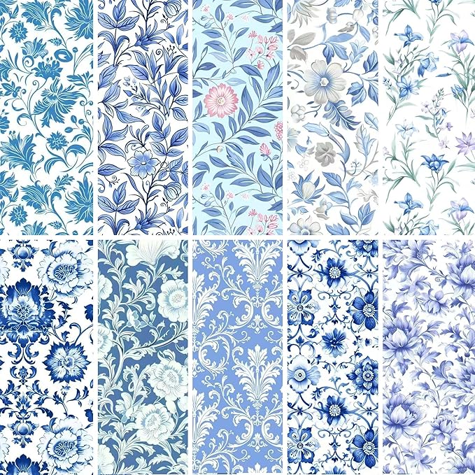 HANPATQUI 50PCS 10 x 10 inch 100% Cotton Fat Quarters Fabric for Sewing and Quilting Bundles Precut Fabric Square for DIY Craft Patchwork-Bluepaisley