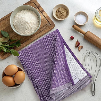 Mordimy Premium Kitchen Towels 8 Pack (18 x 28 Inches, Purple), Large Cotton Kitchen Hand Towel, Flat & Terry Dish Towels for Drying Dishes, Super Absorbent Tea Dishtowels Set with Hanging Loop