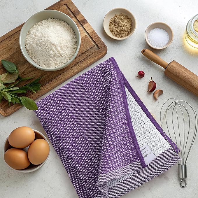 Mordimy Premium Kitchen Towels 6 Pack (18 x 28 Inches, Purple), Large Cotton Kitchen Hand Towel, Flat & Terry Dish Towels for Drying Dishes, Super Absorbent Tea Dishtowels Set with Hanging Loop