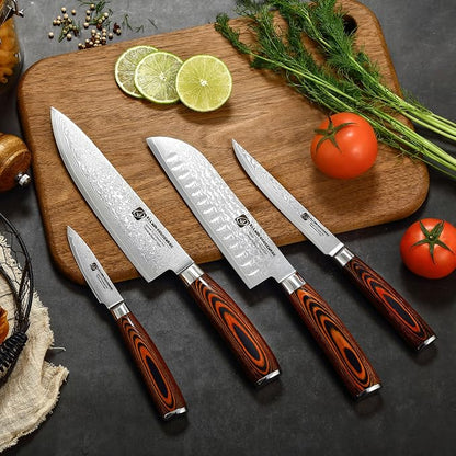 Damascus Chef Knife 8'' Professional 67-Layer VG10 Steel Core with Pakka Wood Handle, Ultra Sharp HRC 62 Kitchen Knife for Chopping Cutting Carving Gift Box for Kitchen Restaurant