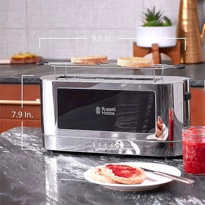 Russell Hobbs TRL9300BKR 2-Slice Glass Accent Long Toaster, Black & Silver