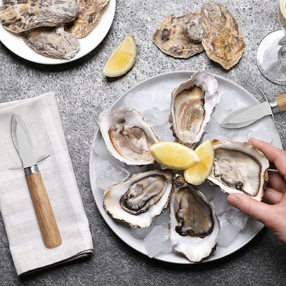 Oyster Shucking Knife Wood Handle Shucker Opener Tools and Cut Resistant Level 5 Protection Gloves Set Seafood Kit(1cloth+1lemon squeezer)