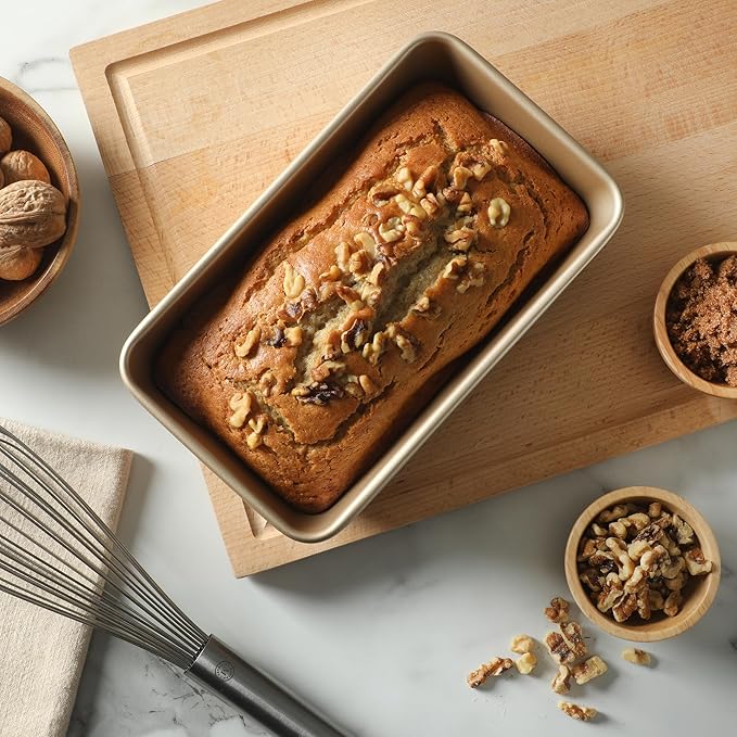 Martha Stewart Gallen 9 Inch Nonstick Carbon Steel Loaf Pan – Champagne, Durable Bakeware for Even Baking and Easy Release
