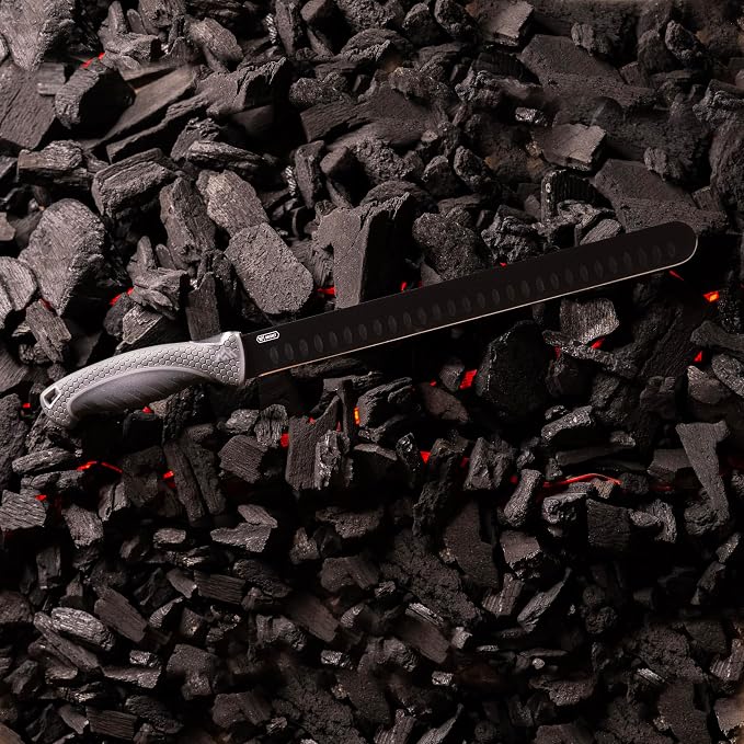 OUTDOOR EDGE ErgoMax Brisket Slicing Knife - Razor Sharp Blade, Premium Titanium-Coated Steel Blades, Ergonomic Handle, Multifunction Carving Knife for Meat Cutting