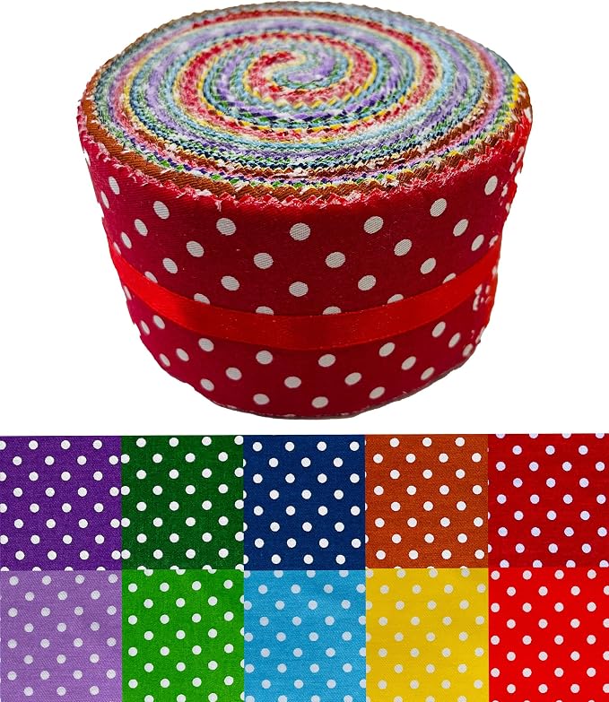 40 Strip Jelly Roll Fabric Strips for Sewing, 100% Cotton Fabric for Quilting Crafting, Precut Bundles, Patchwork Precut Quilt Squares-2.5" x 44" Dot