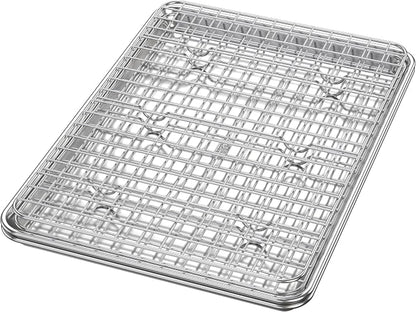 100% Recycled Aluminum by Baker's Secret, Bakeware Set 4pcs, 2x Baking Trays for Oven Cookie Sheet 18" with 2x Stainless Steel Rack, Non Toxic- PTFE,PFAS,PFOA Free - The Natural Aluminum Collection