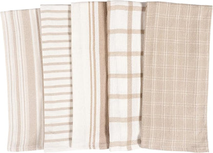KAF Home Assorted Flat Kitchen Towels - Set of 10, 18 x 28 Inch (Beige)